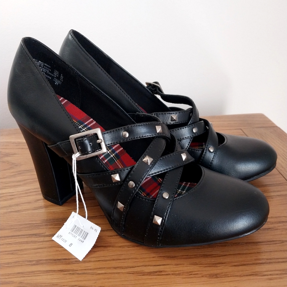American Eagle By Payless Black Heels With Studded Straps Goth Punk Emo Shoes